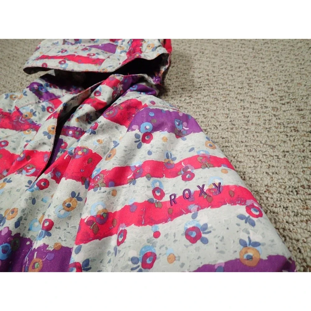 Roxy Snow Jacket Girls XL 16 Pink Purple Floral Stripe Excellent 10K‎ DryFlight